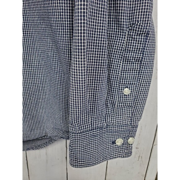 Eddie Bauer Button Down Long Sleeve Mens Sz L Navy Blue 100% Cotton Check Shirt - Picture 5 of 10